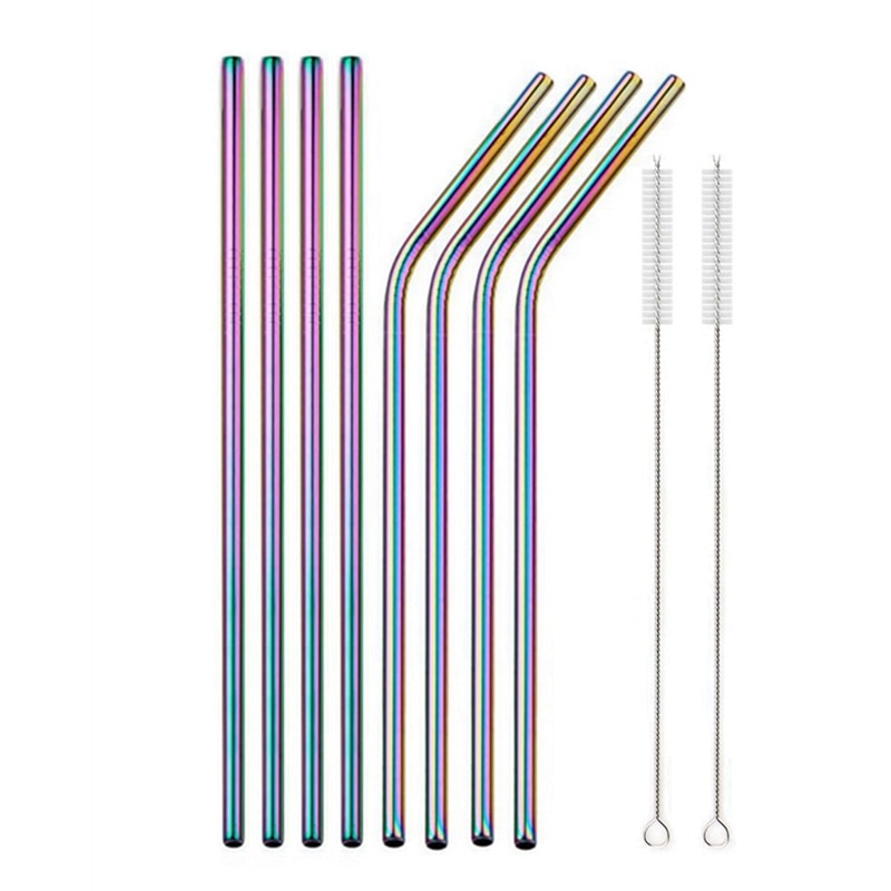 Rainbow Color Reusable Metal Straws Set