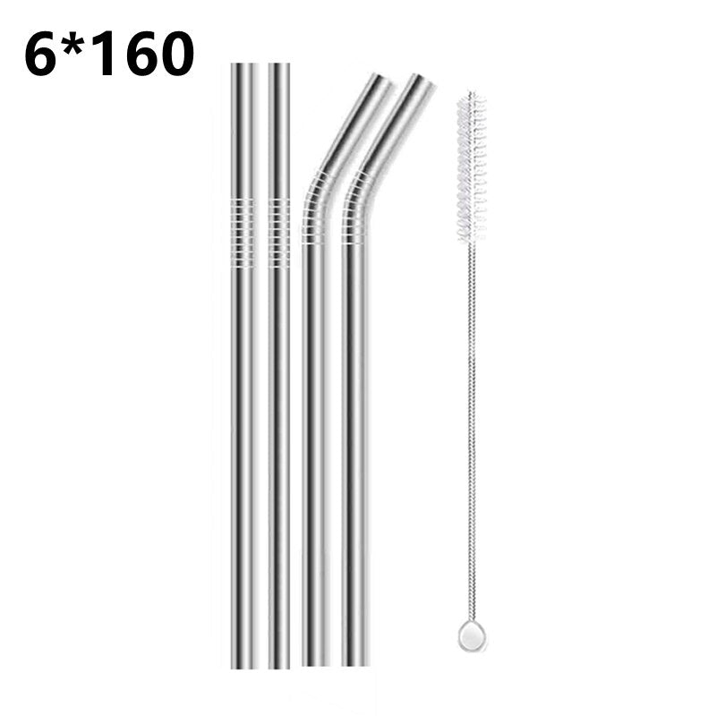 4pcs 6*130/160mm Kids Metal Straws