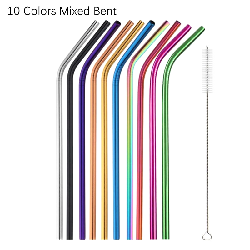 Rainbow Color Reusable Metal Straws Set