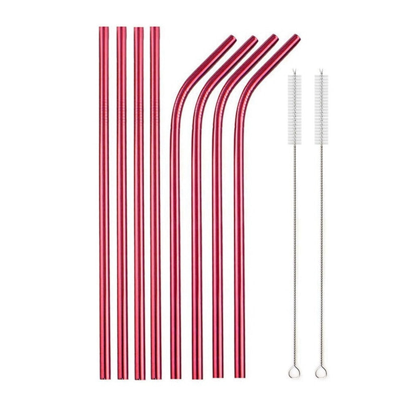 Rainbow Color Reusable Metal Straws Set