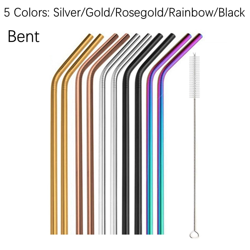 Rainbow Color Reusable Metal Straws Set