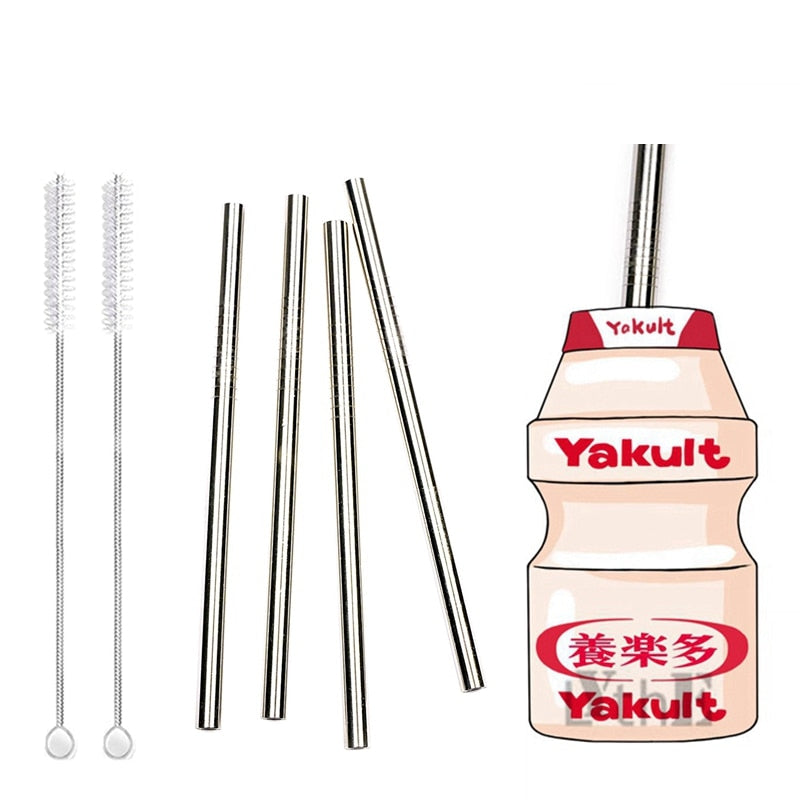 4pcs 6*130/160mm Kids Metal Straws