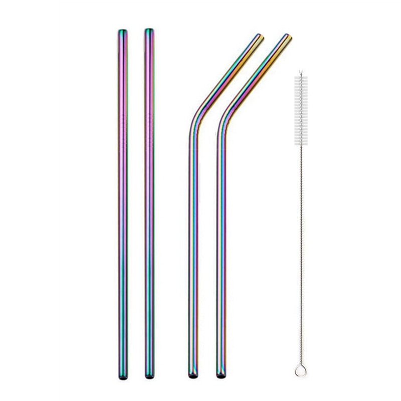 Rainbow Color Reusable Metal Straws Set