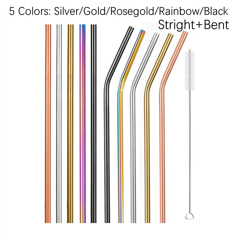 Rainbow Color Reusable Metal Straws Set