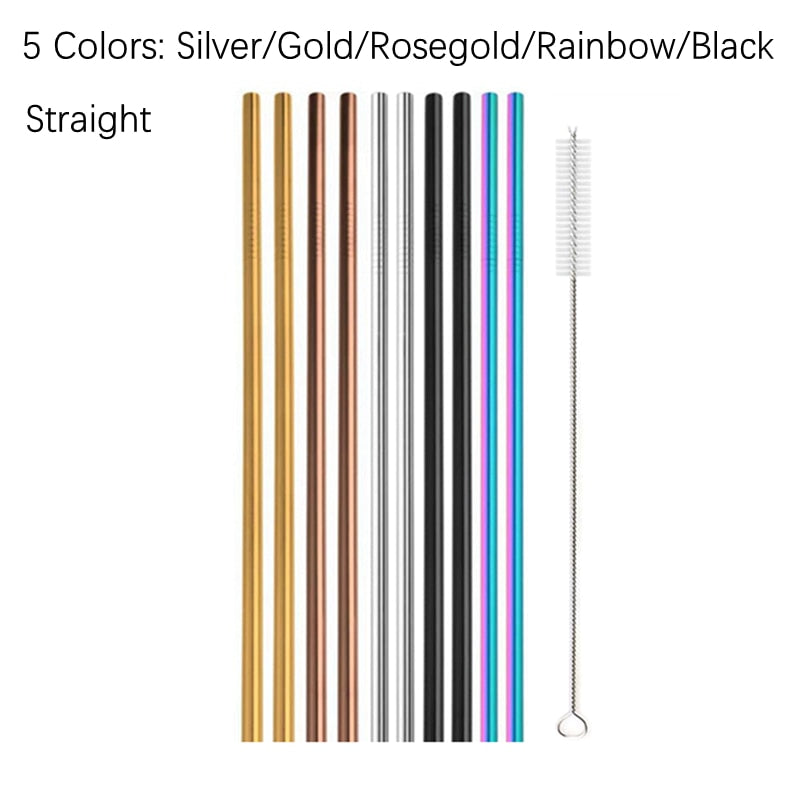 Rainbow Color Reusable Metal Straws Set