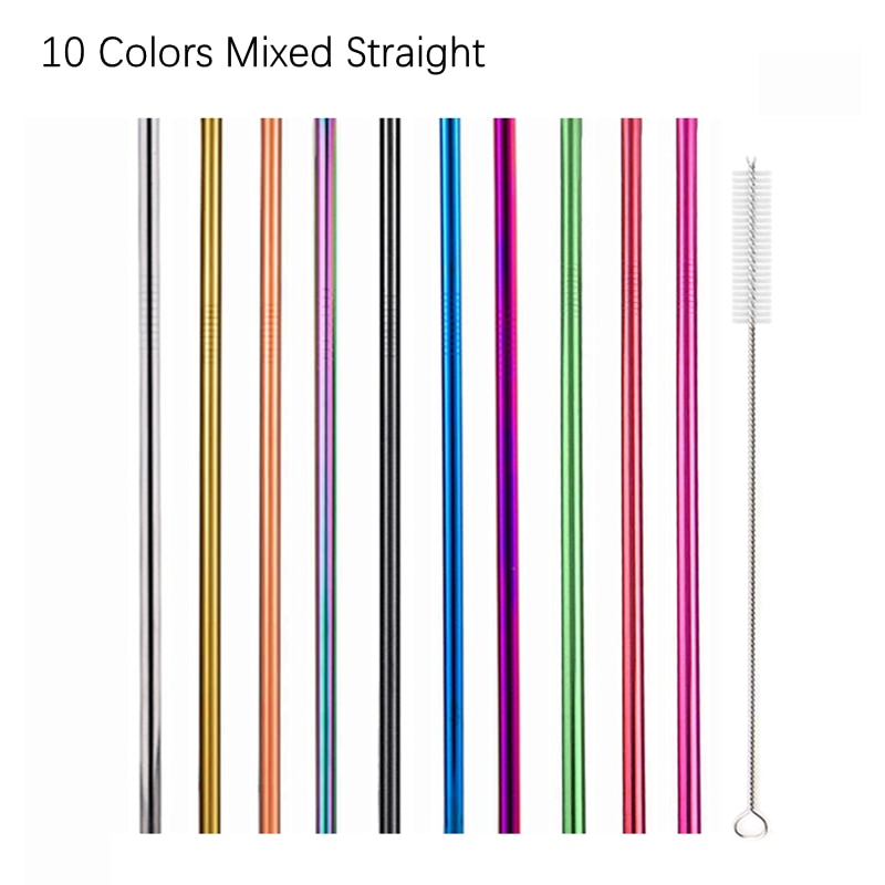 Rainbow Color Reusable Metal Straws Set