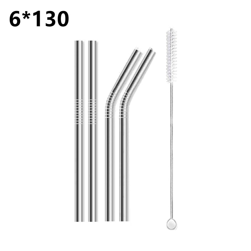 4pcs 6*130/160mm Kids Metal Straws
