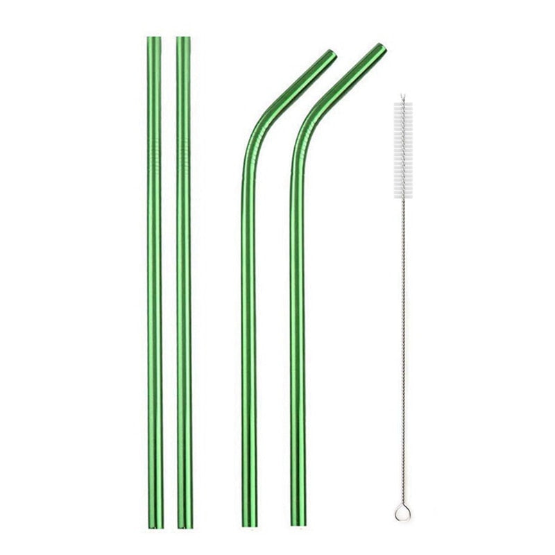 Rainbow Color Reusable Metal Straws Set