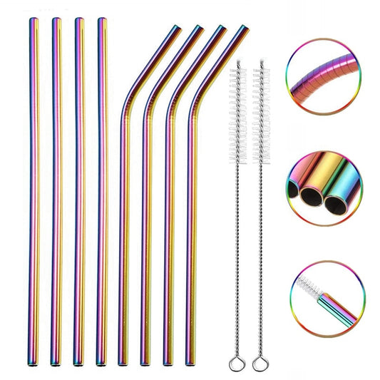 Rainbow Color Reusable Metal Straws Set