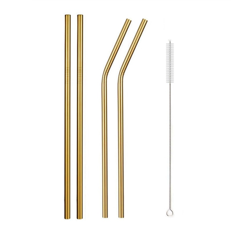Rainbow Color Reusable Metal Straws Set